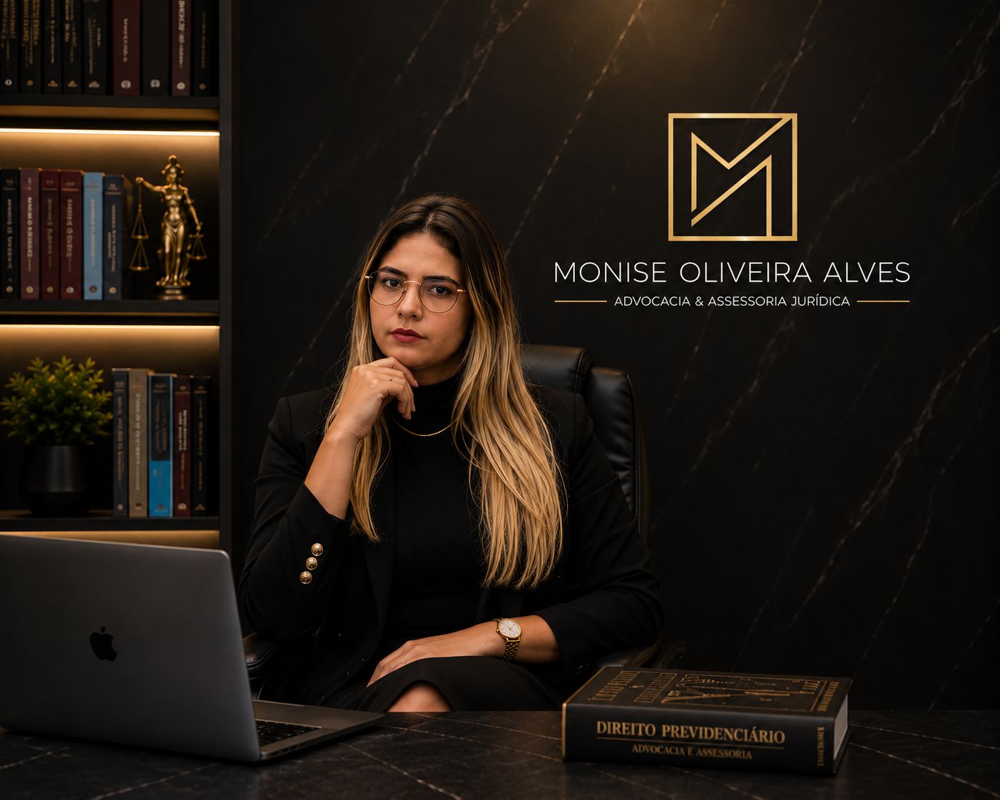 Foto institucional da Dra. Monise Oliveira Alves em seu escritório